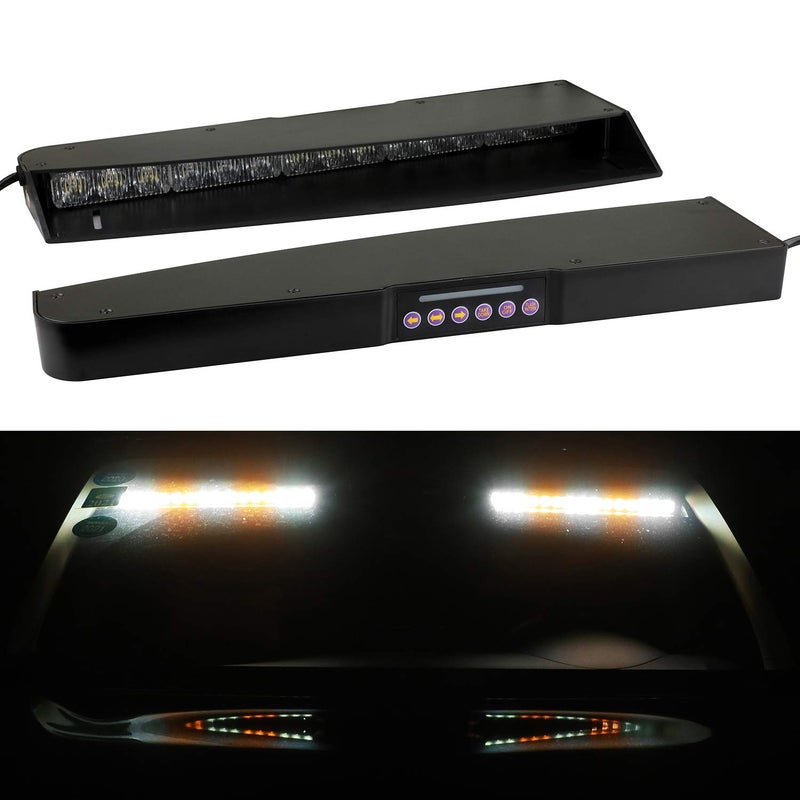 ASPL Visor lights bar 2-15 LED 29 Flash Patterns Interior Upper Windshield Split Mount Emergency Hazard Warning Strobe Light Bar Take Down Light Kit (Amber/White) - Image 2